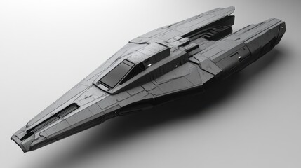 A futuristic, sleek spacecraft with a streamlined design and angular features.