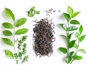 Dried Tea Leaves on White