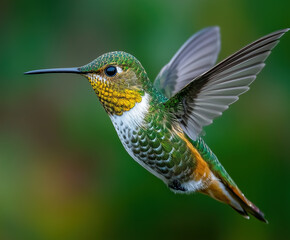 Fototapeta premium A hummingbird in motion with wings blurred slightly