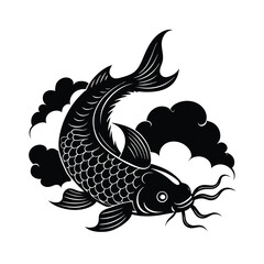 Dragon Carp Swimming Through Clouds in Ukiyo-e