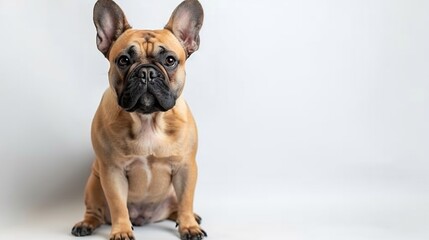 Obraz premium A French Bulldog sitting on a white background its big ears and wrinkled face looking charming overlay cut out on isolated transparent removed background