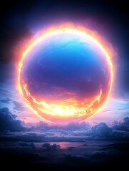 Fiery Orb Above Clouds