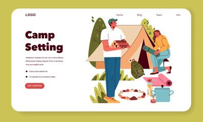 Family Camping. Flat Vector Illustration