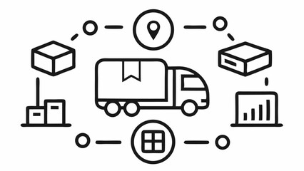 Editable Vector Icons Representing Logistics Services with Trucks Warehouses Delivery and Shipping Concepts for Supply Chain and Transport Design Use