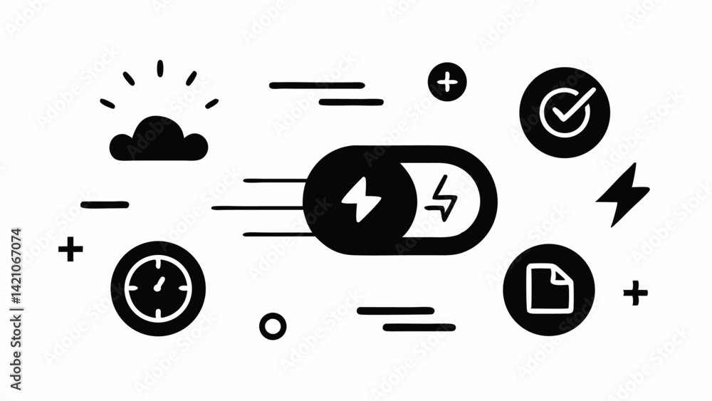 Poster editable vector icons for speed and performance including acceleration symbols fast movement and tec