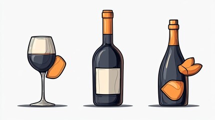 Wine bottle and glass illustration