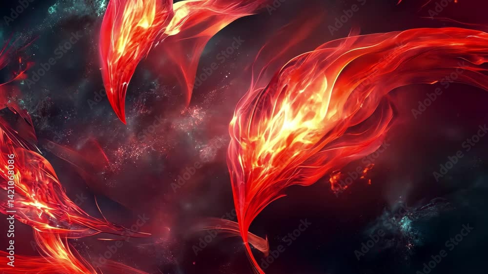 Aufkleber Glowing red liquid forms swirl in a cosmic dance, creating an otherworldly atmosphere, multiple red glowing liquid shapes waving swirling and flowing smoothly