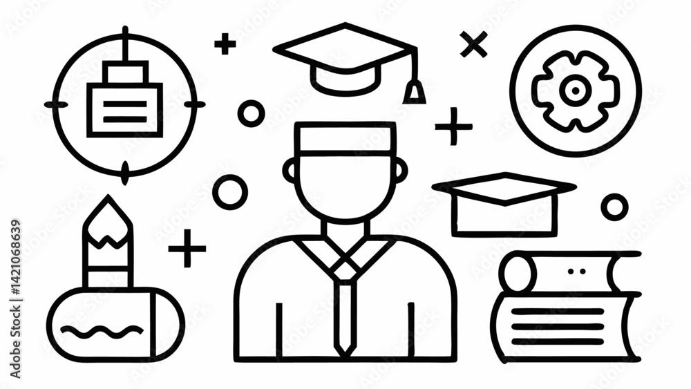 Aufkleber teacher icon set in editable line vector style featuring education learning classroom instruction an