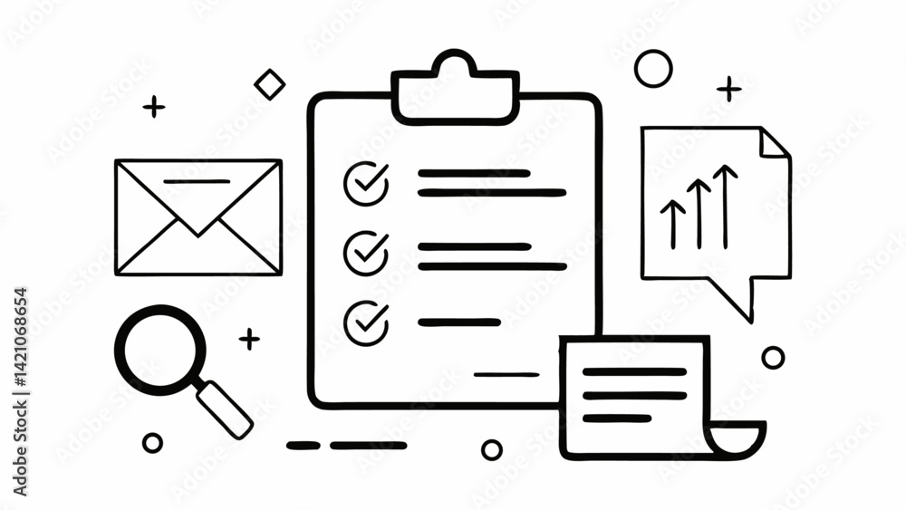 Poster task icons line editable vector set ideal for illustrating productivity workflow checklist project p