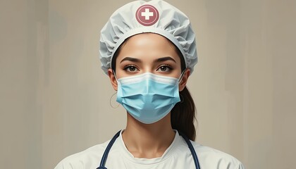 Calm Abstract Nurse in PPE Vector Illustration of Healthcare Professional