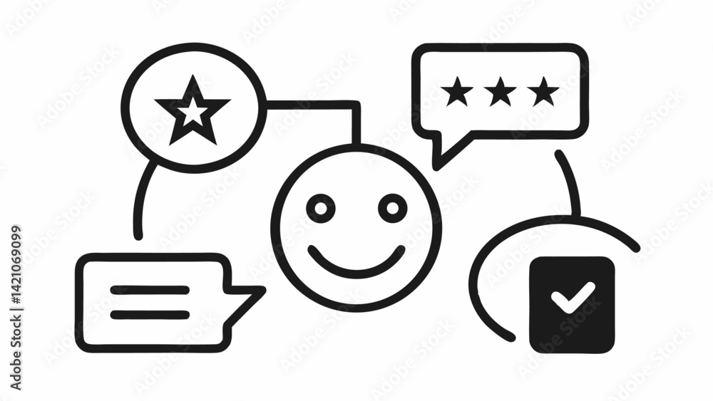 Poster client testimonial icons editable in line vector style showcasing customer reviews feedback satisfac