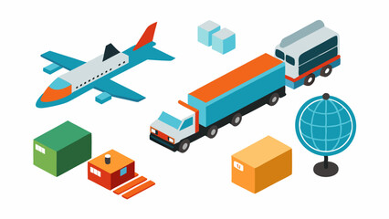 Obraz premium Comprehensive Transportation and Cargo Vehicle Line Icons Featuring Aircraft Ships and Goods Logistics Elements in a Fully Editable Vector Style for Supply Chain Designs