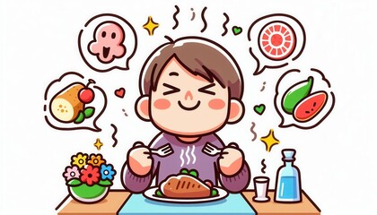 Delicious meal enjoyment home illustration cozy kitchen front view culinary happiness