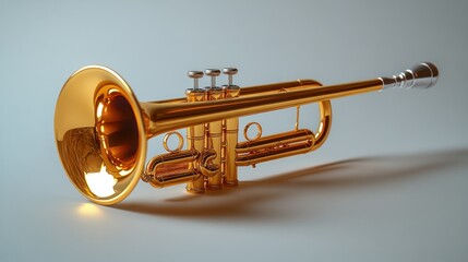 Obraz premium Polished golden trumpet, angled view