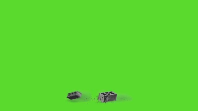 Green screen chroma key background featuring broken debris and dust spreading across the lower portion of the frame. The Adobe Stock watermark is centrally placed, indicating the presence of licensed 