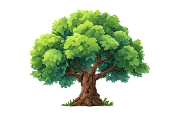 A stylized tree icon with realistic bark and green foliage, simple trunk and lush top, centered on a 