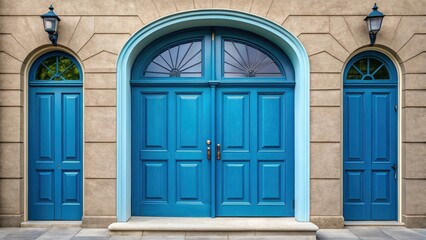 Elegant blue double door with an arched top frame , exterior, house,  exterior, house, interior design