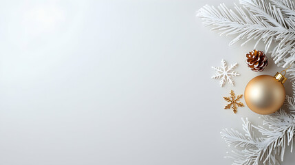 White and Gold Christmas Ornament Flat Lay