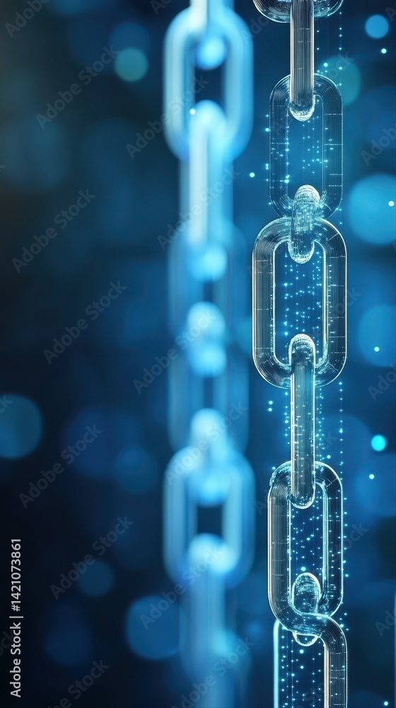 Aufkleber a gleaming, transparent chain with softly glowing digital connections floats against a blurred bokeh