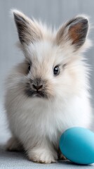 Obraz premium Fluffy baby bunny with Easter egg (1)