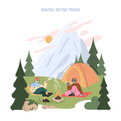 Mountain Tourism. Flat Vector Illustration