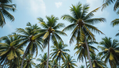 Tropical Paradise: Capturing the sun-drenched allure of a tropical paradise, where towering palm trees sway gently against the backdrop of a cerulean sky. It's a scene of serenity, tranquility.