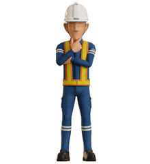 Isolate industrial worker is thinking on transparent background