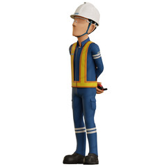 Isolate industrial worker is looking at something at high