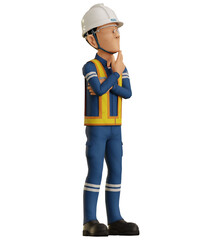 Isolate industrial worker is considering something at high