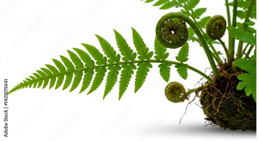 Poster fiddlehead fern matteuccia struthiopteris frond structure mockup isolated on white background for pr