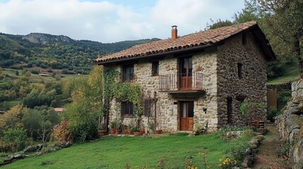 Rustic Stone House in a Mountainous Landscape