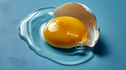 Raw Egg Yolks on Shells with Minimal Blue Background - Food Macro