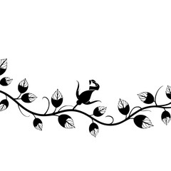 Elegant Floral Vector Border: Black Rose & Leaves on White Background