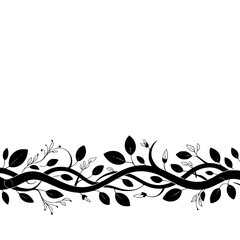 Elegant Black & White Floral Border Design, Seamless, Minimalist