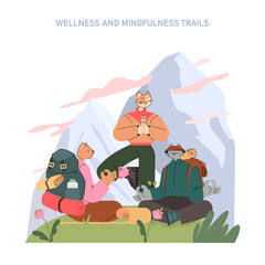 Mountain Tourism. Flat Vector Illustration