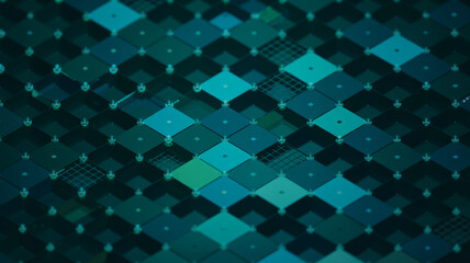 Abstract Green Diamond Grid Pattern with Digital Technology Concept