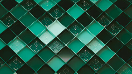 Abstract Green Geometric Diamond Pattern with Transparency Effect