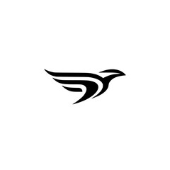 Minimalist Abstract Bird Logo with Elegant Curved Lines on White