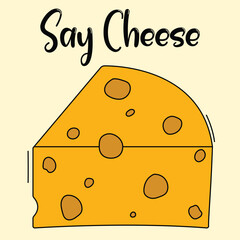 Cheese Slice Vector in Hand-Drawn Style with Soft Colors, Perfect for Food Packaging, Culinary Designs, Snack Illustrations, and Dairy-Themed Projects.
