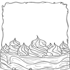 Cream-Topped Cake Frame, Vintage Line Art, Coloring Page