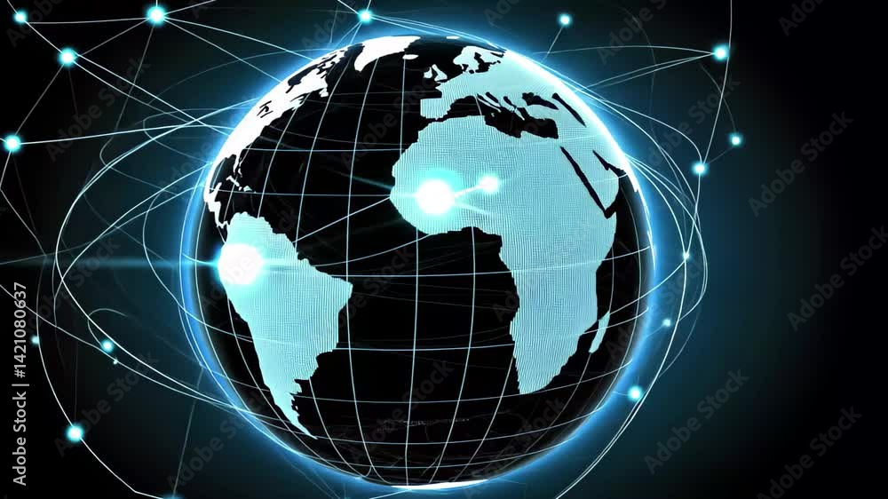 Aufkleber global digital data connectivity visualized with network connections and glowing points around earth
