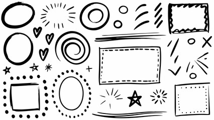 Pencil Textured Vector Elements Set, Rough Hand-Drawn Shape Pack for Design, Grunge Pencil Sketch Vector Collection, Crayon Scribble Decoration Pack, Textured Marker Line Art Elements