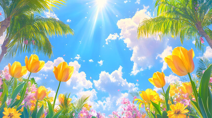 A collection of yellow tulips flower isolated on a flat background