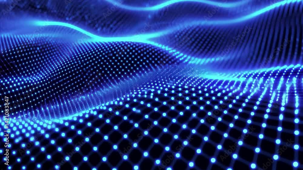 Aufkleber digital particles create a mesmerizing blue wave effect in a futuristic background, digital backgrou