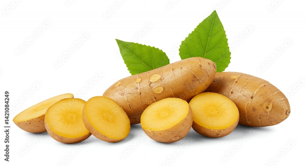 Poster sunchoke tuber mockup displaying leaf and root structure on white backdrop showing detailed botanica