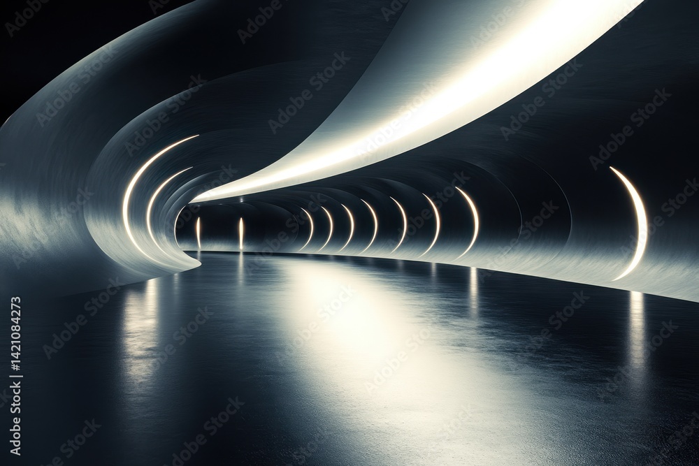 Poster modern abstract tunnel with smooth concrete and recessed lighting. use it for concepts like the futu