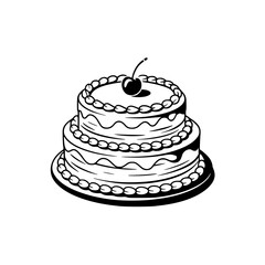 Black and White Two-Tier Cake with Cherry, Retro Design
