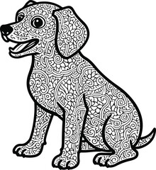 Traditional Indian Mandala Dog Printable Black Line Art.eps
