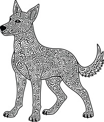 Intricate Mandala Dog Design Black and White Coloring Page.eps