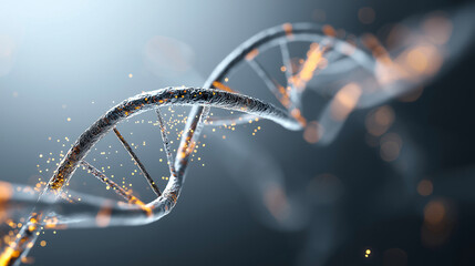 Abstract 3D Rendering of DNA Strand with Orange Light Effects